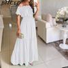 BITCED Long Dress with Open Back and Elastic Waist Popular Bohemian Style with Open Shoulders
