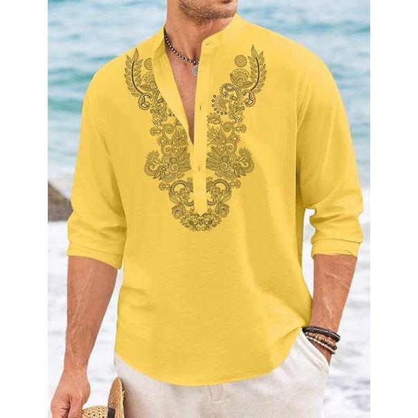 Men’s Cotton Blend Short Kurta with Full Sleeves and Ethnic Neck Design | Casual Crinkle Texture Kurta with Mandarin Collar