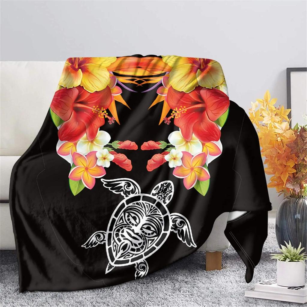 JIT 1 PC Sea Turtle Flannel Blanket Multiple Sizes 2D Print Tropical Floral Design Kids Adult Sofa Bed Nap Warm Decor