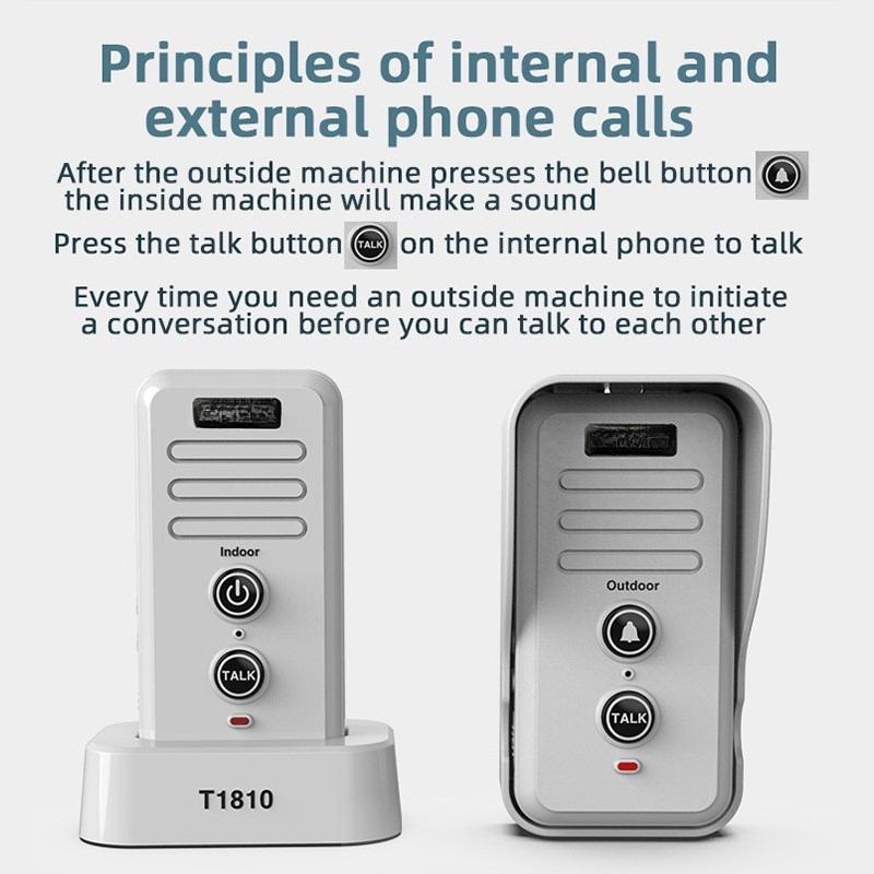 1-2 Mile Range 3 Volume Levels Rechargeable Voice Intercom Doorbell Wireless Doorbells Waterproof Electronic Intercom System