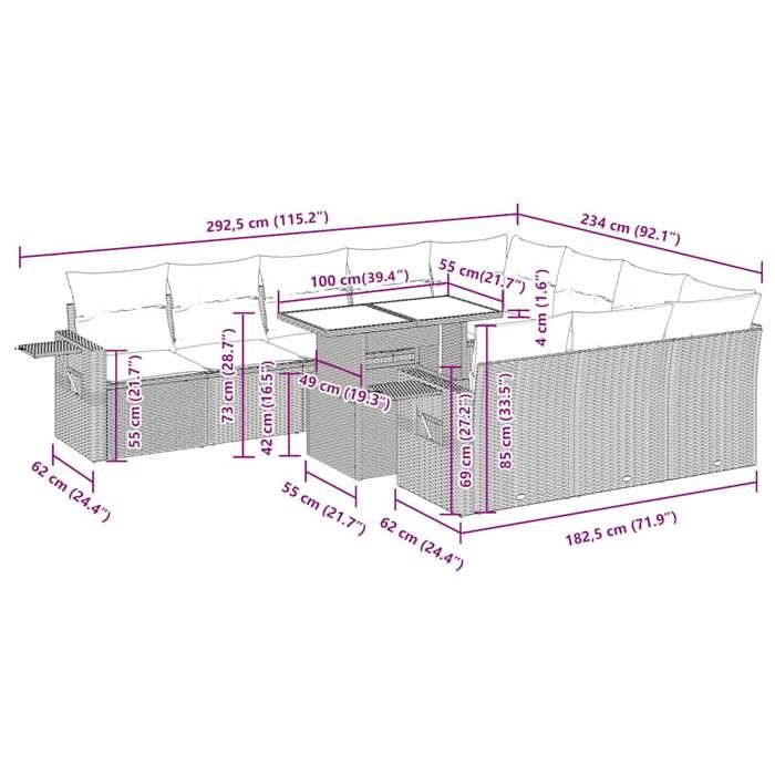 VidaXL Garden Lounge Set 11 Pcs with Beige Cushions Wicker 3326550