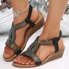 Shiny Crystal Wedge Heel Sandals for Women Summer 2026 Fashion Non Slip Beach Shoes Woman Elastic Back Strap Gladiator Sandals