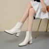2025 Side Zipper White Ankle Boots for Women Stretch Middle Heel Large Size Short Boot Fashion Pointed Shoes