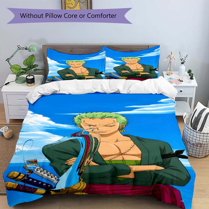 3pcs Duvet Cover Set (1*Duvet Cover + 2*Pillowcase, Without Core), Roronoa Zoro Print Bedding Set, Bedroom Decor, All‑Season, Gift