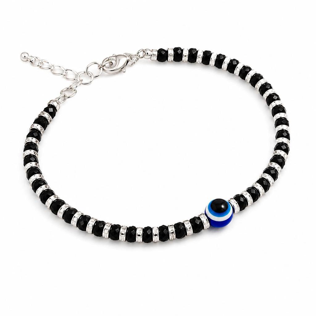 TreegoArt Fashion Latest Black And Silver Beads Evil Eye Charms Black Adjustable Anklet For Womens - Pack Of 1 Pair Anklet For Womens