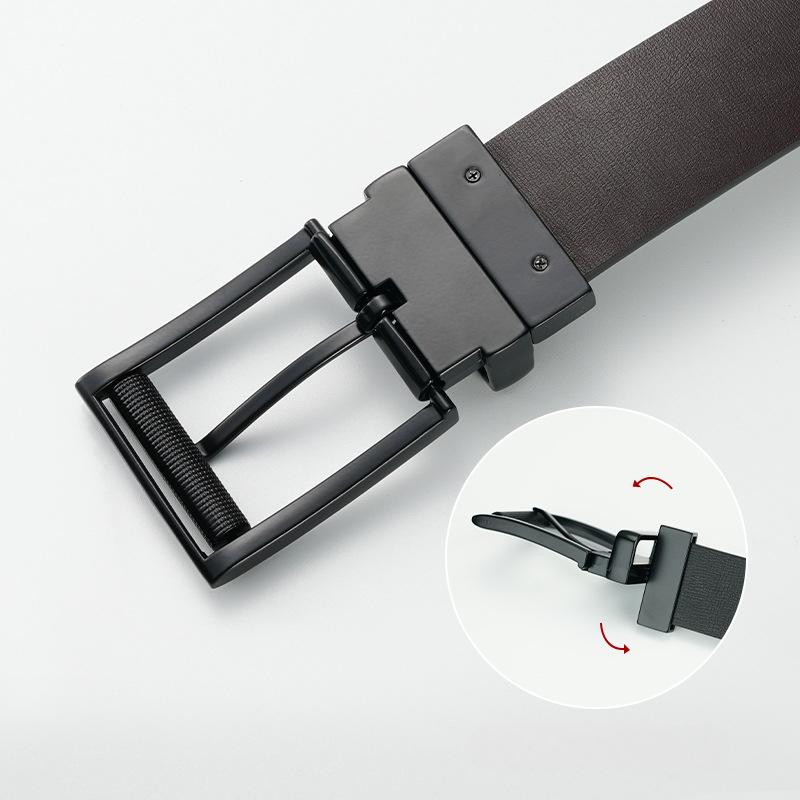 Men's Belt Can Rotate Pin Buckle Belt Versatile for Middle Aged and Young Cowhide Belt Men