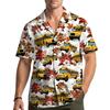 Men's School Bus & Tropical Floral Print Hawaiian Shirt Casual Button Down Short Sleeve Beach Shirts For Summer Holiday