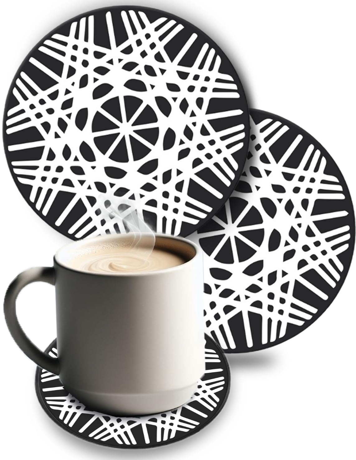 

of cup coaster set black [Set 3] Coasters, silicone, stylish, washable, round, mat, non-slip, scratch-resistant, black, gray, navy, (3 pieces, -