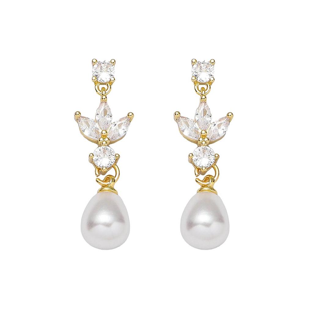 Luxurious European & American Long Pearl Drop Earrings with Zircon