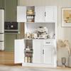 Kitchen Highboard, 6 Doors, 1 Drawer, Open Compartment, Shelves, 100 x 39.5 x 180.5 cm, White