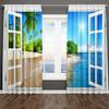3D Print Blue Beach Sea and Natural Forest Drapes Window Curtain Bedroom Decorative Curtain 2 Panel for Living Room