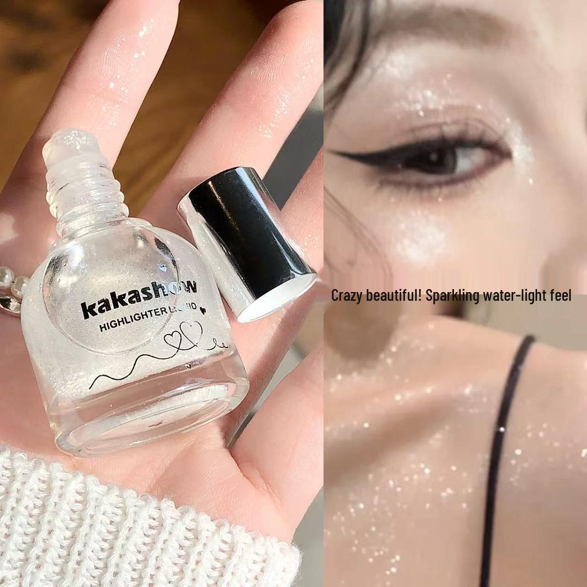 Kakashow Rollerball Liquid Highlighter: Clear Watery Glow with Fine Shimmer and Brightening Sparkle.