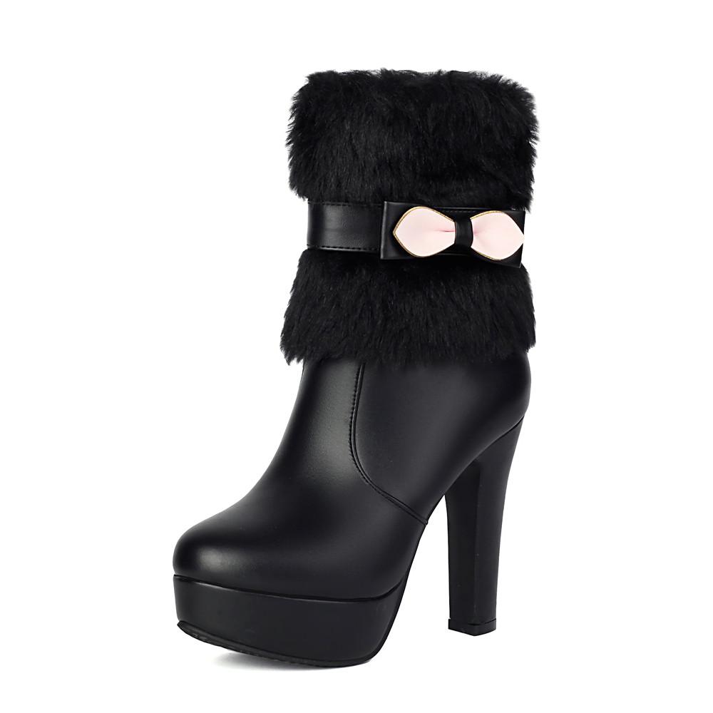 

Fashion 2025 Winter Womens Fashion High Heel Boots White Black Fur Tassel Bowtie Lovely Lolita Ladies Party Wedding Shoes Size 35-43 35 чёрный