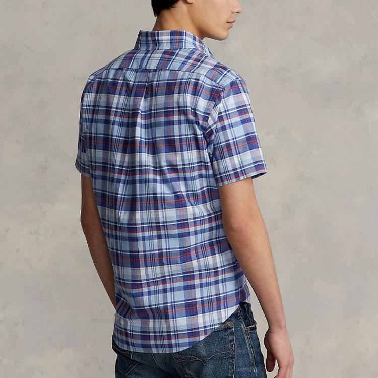 Polo Ralph Lauren FW22 Logo Embroidered Plaid Button-Up Short Sleeve Shirt Men shirts Blue MNPOWOV1N820553-999
