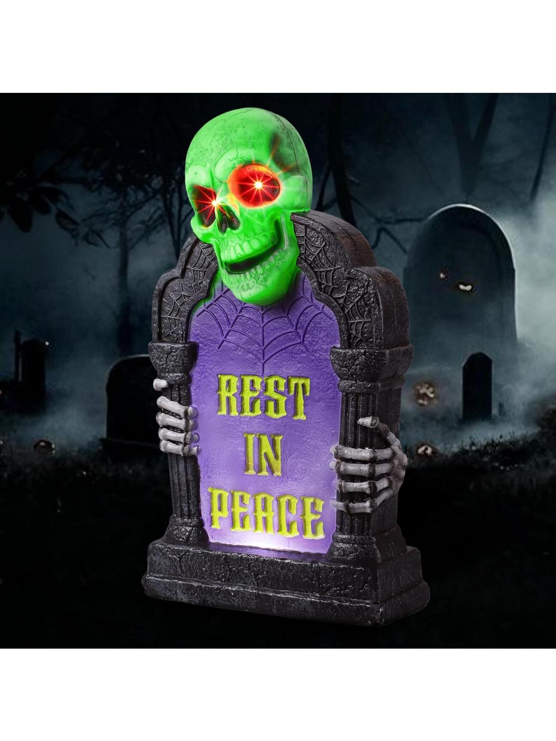 

JOYFY Хэллоуин Кладбище Надгробные украшения Уличный светящийся скелет Надгробный камень 16,5 Пластиковый светодиодный надгробный камень Страшный дом с привидениями