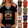 Women's Casual V Neck Short Sleeve Pullover T Shirt Lightweight Comfortable Fit Patriotic Graphic Tee for Everyday Wear