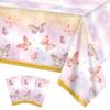 Pink Purple Butterfly Waterproof Tablecloth Spring Butterfly Theme Birthday Party Decoration Girl 1st Birthday Party Baby Shower