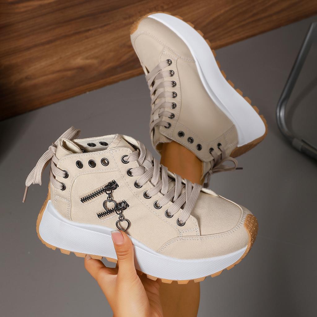Women Plus Sizes Sneakers Lace Up Sexy Sneakers Thick Sole Girls Students Ankle Canvas Boots High Top Denim Canvas Shoes Female