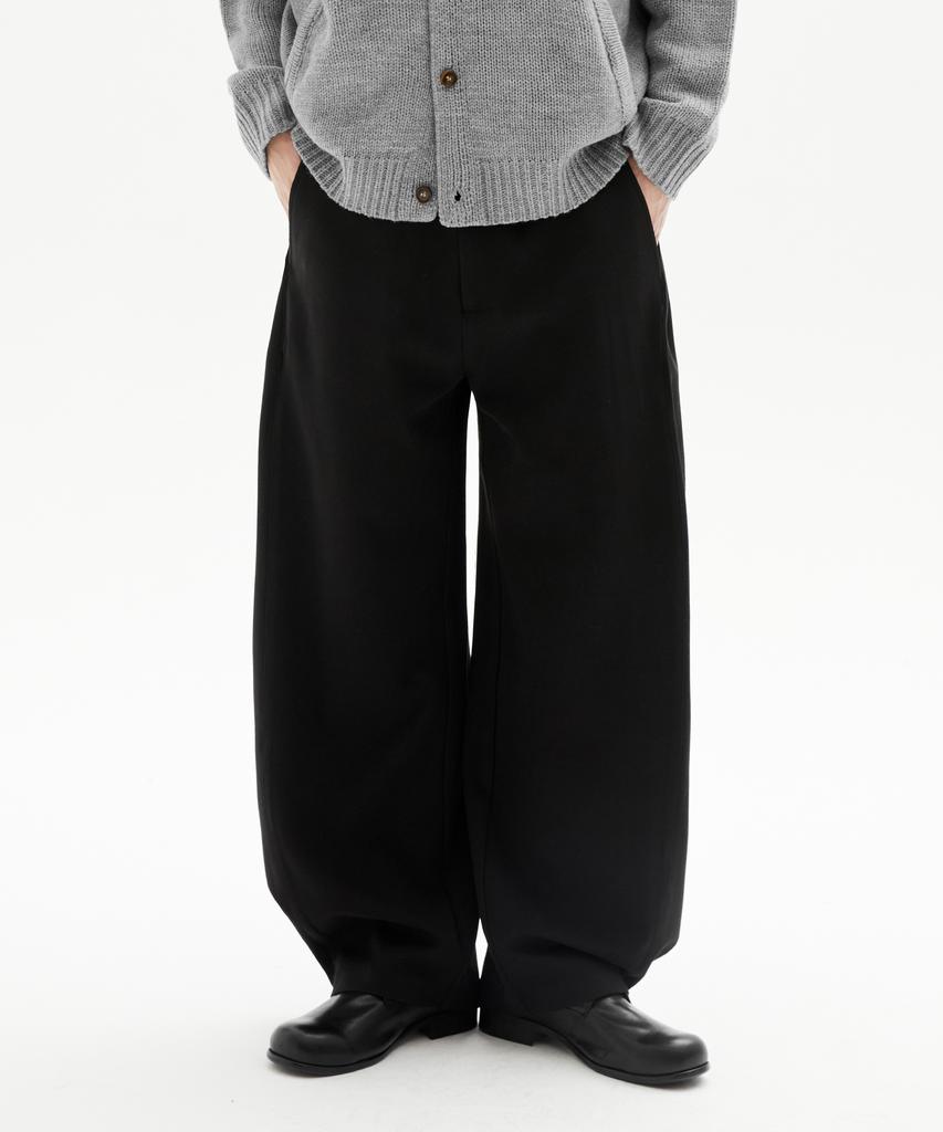 TRILLION Side Pleat Snap Button Wide Slacks (Black)