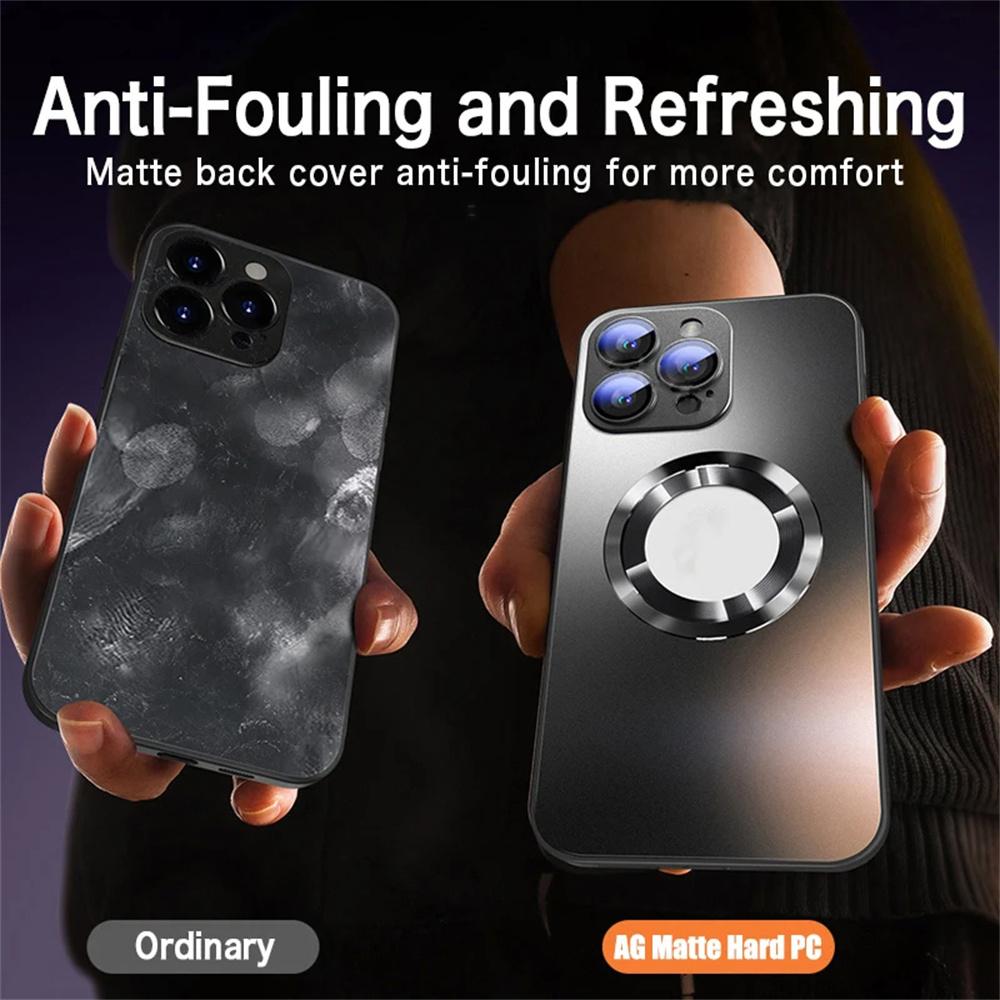 AG Frosted Glass Magnetic Phone Case For 16 15 Pro Max 14 13 12 11 For Magsafe Wireless Charging Plain Cover