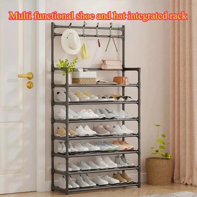 Clothes Rack Multi Layer Shoe Rack Multi Layer Steel Pipe Shoe and Hat Rack Clothing Rack Large Capacity Multifunctional Rack