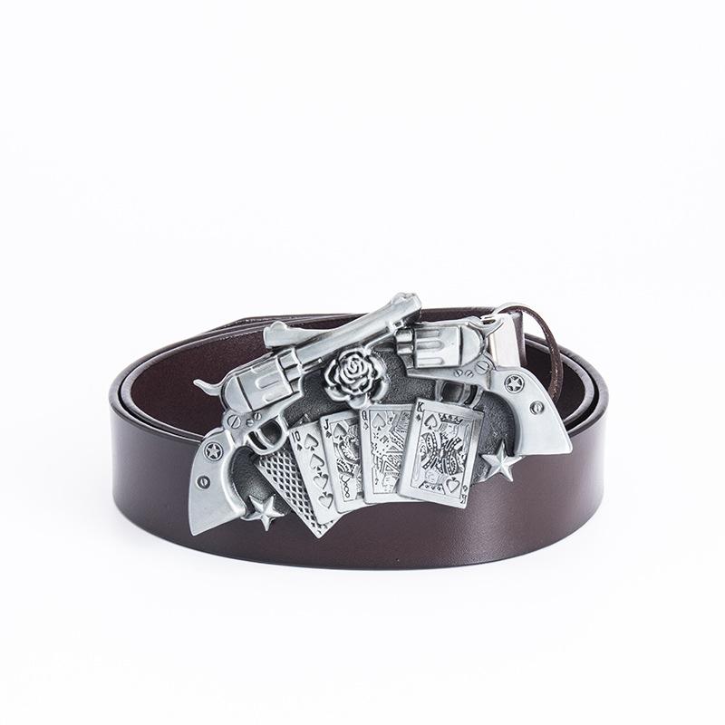 

Ремень мужской повседневный из коровьей кожи Western Denim Double Gun Poker с пряжкой из цинкового сплава 130cm