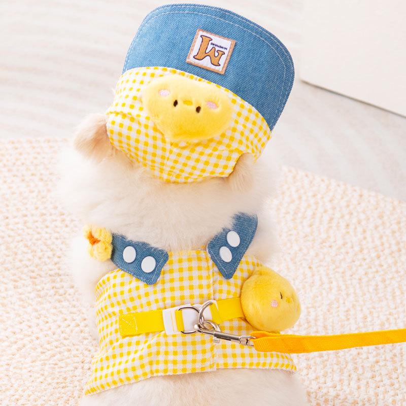 Pet leash set, harness, cat hat, dog clothes, outdoor dog leash, small dog hat, sunshade, cute