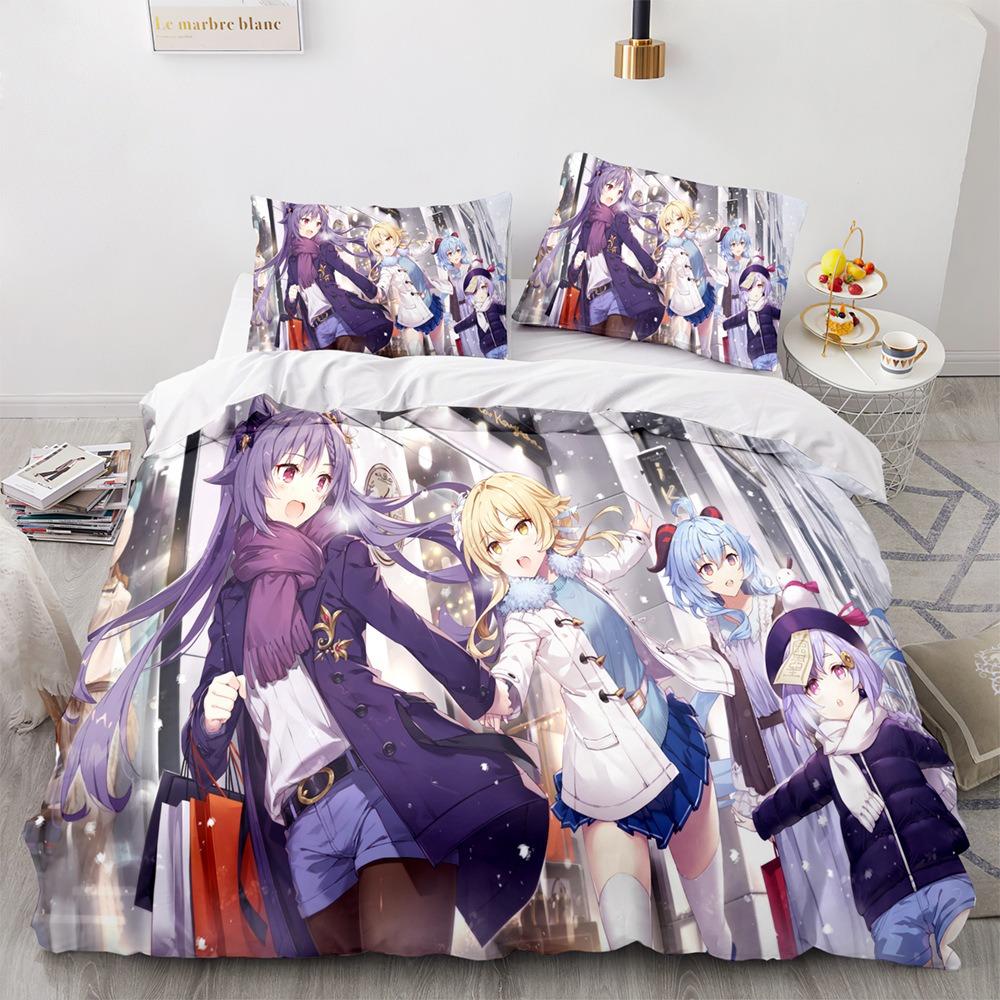 Genshin Impact Bedding Sets 100% Polyester Printed Comforter Bed Cover Duvet Cover Pillow Case 2-3 Pieces Sets Kids Adult Size