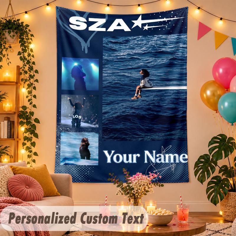 SZA Personalisierte Wandteppich Benutzerdefinierter Name Text Polyester Hängende Dekoration Haus Raum