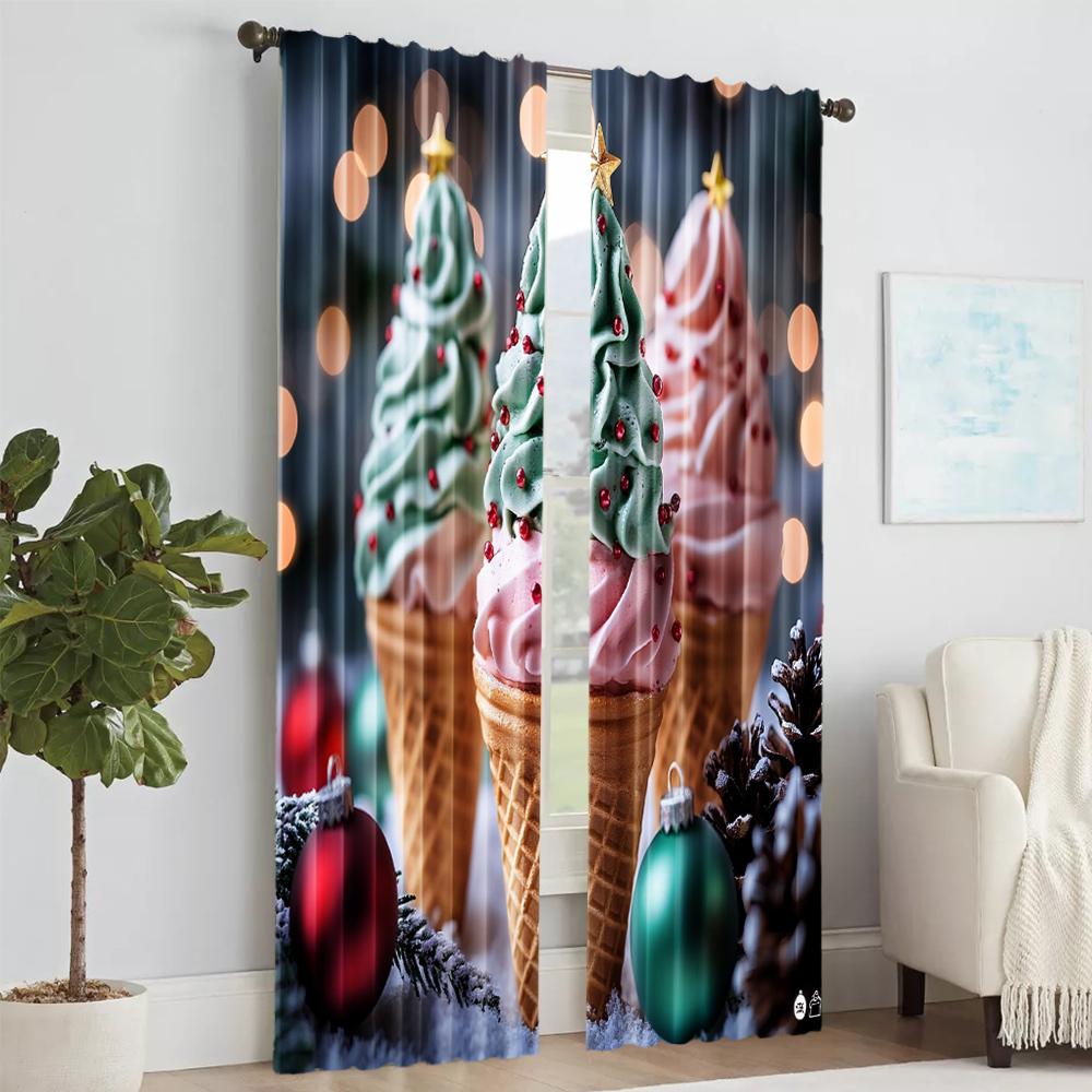 Versatile Polyester Transparent Curtains Home Decoration Ice Cream Use Bedrooms Living Rooms Curtain Set Of 2 Made Washable Area Ready