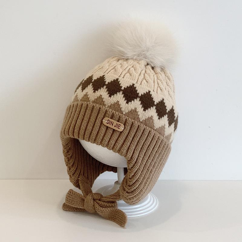 Jacquard tree ear protection hat Winter ear protection hat Middle children's wool hat Windproof knitted children's knitted hat