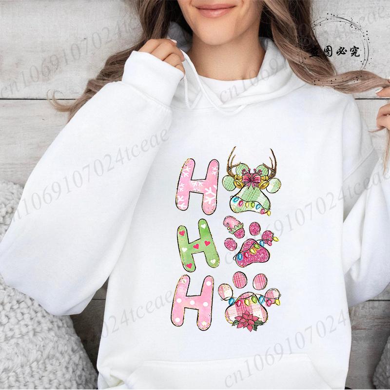 

Хо Хо Хо Счастливые Отпечатки Лап Женские Толстовки Свитшоты Сердце Винтаж Спортивная Одежда Любитель Собак и Кошек Рождественские Унисекс Свитшоты 3XL