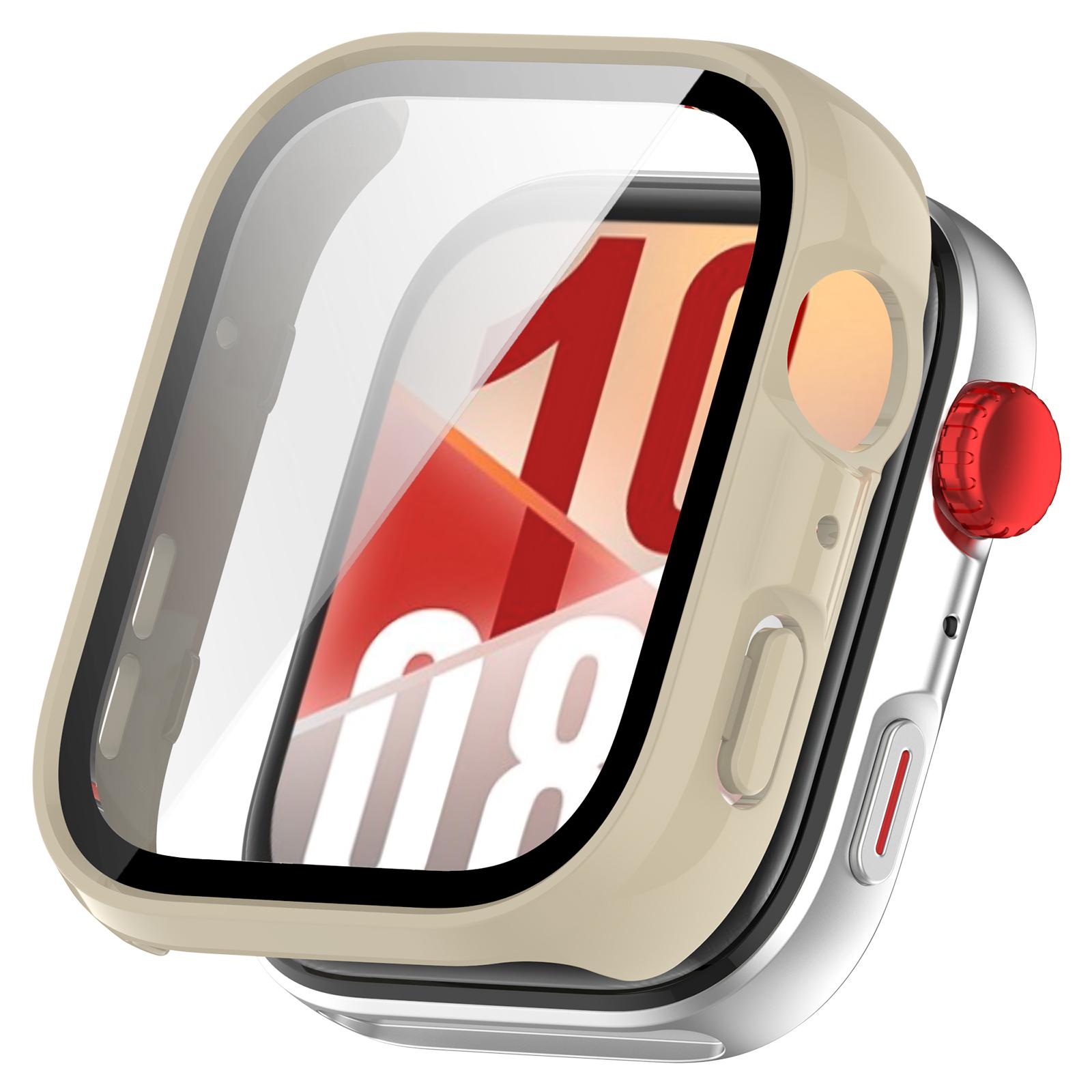 

For Huawei Watch Fit 4 Watch Case WANLONFENG PC Frame Cover with Tempered Glass Screen Protector White