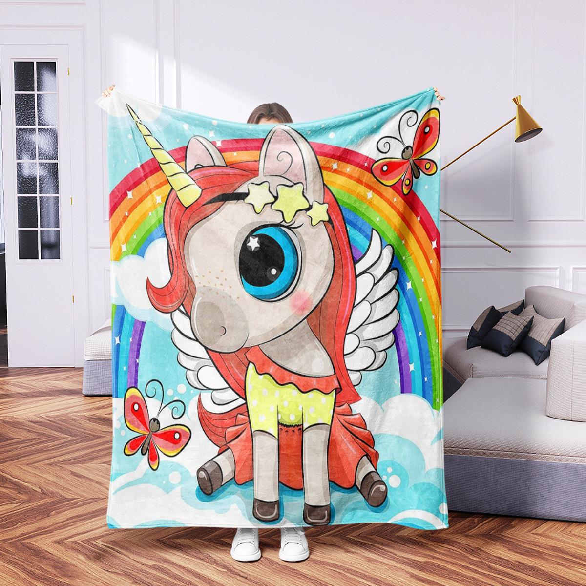 

Cartoon unicorn digitalprinted polyester Bedroom velvet flannel soft sofa cover blanket Fleece soft sofa cover blankets 75x100cm