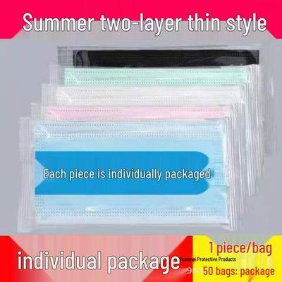 Mavi İki Katmanlı Tek Kullanımlık Yüz Maskeleri - 50'li Paket, Toz Geçirmez, Unisex, Salon & Güzellik İçin