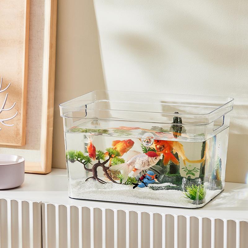 Elegant Transparent Fish Tank with Base Cabinet - Creative Living Room Aquarium Ornament and Artificial Pond Landscaping