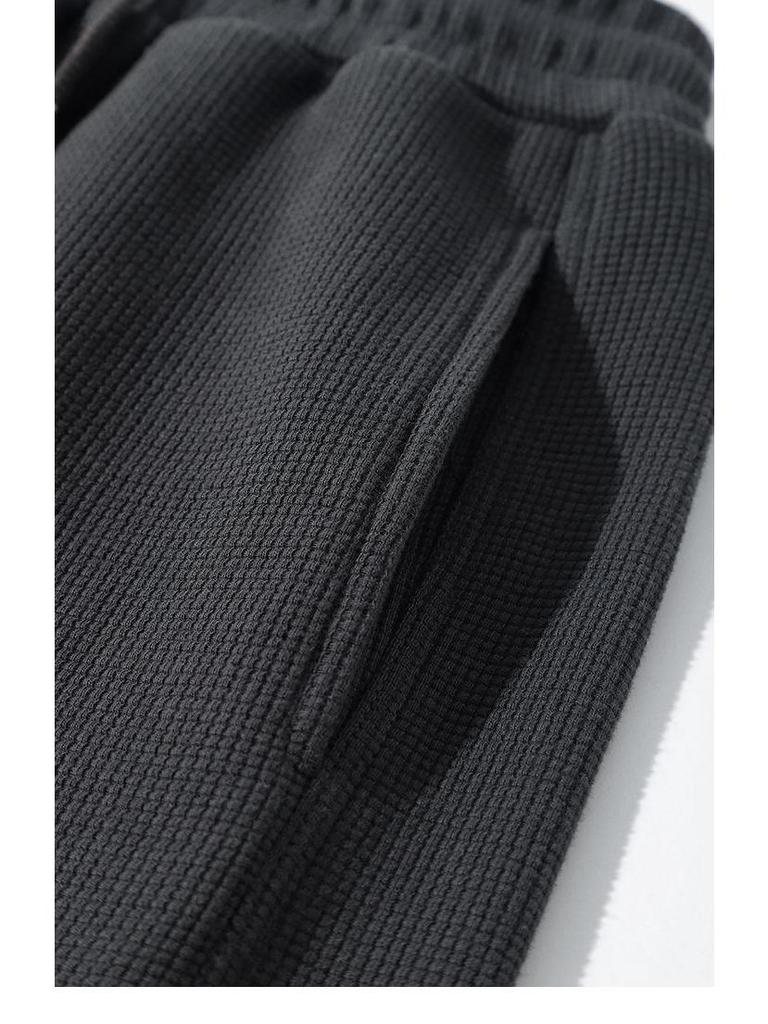 Women's High-Waisted Waffle Harem Pants - Loose, Cuffed, Casual Style for Spring and Autumn