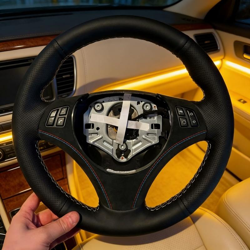 Car Steering Wheel Cover M Sport M3 E90 E91 E92 E93 E87 E81 E82 E88 E84 Hand Sewn Leather Steering Wrap Cover For BMW X1