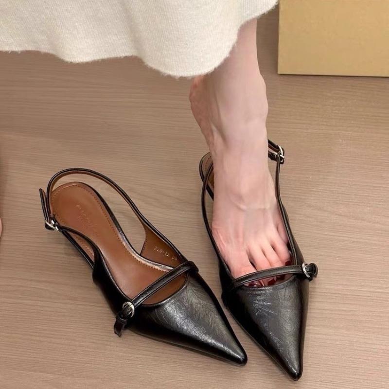 Móda Nový Styl Dámské Sexy Vysoké Podpatky Dámské Sandály Letní Móda Špičatá Špička Nízký Podpatek Lodičky Slingbacks Elegantní Dámské Boty na Podpatku