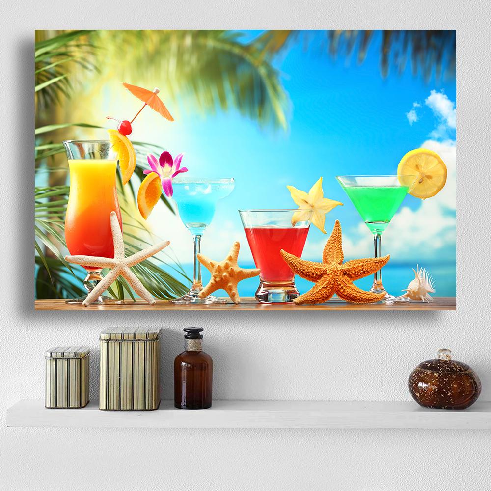 Modern Fresh Fruit Juices and Cocktails Canvas Painting Summer Sea Wall Picture Posters and Prints for Living Room Decor Cuadros