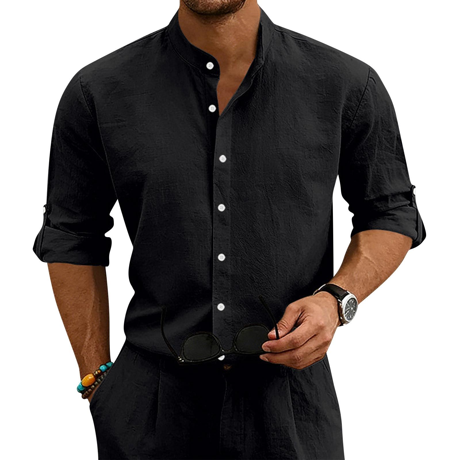 Men s Linen Shirt    Collared Long-sleeved Shirt L