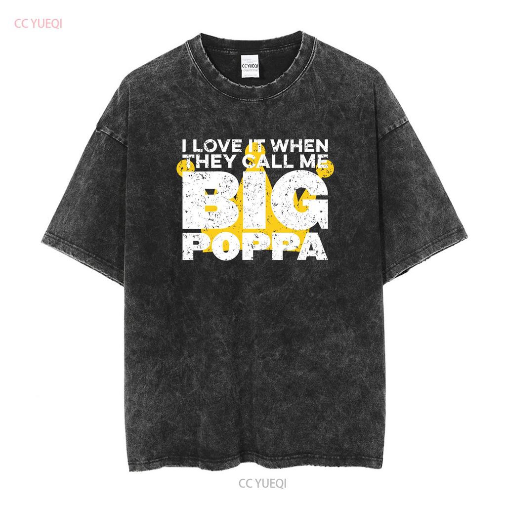 KOCHAM TO, KIEDY Nazywają mnie Big Poppa Korona Hip Hop Czarny T-shirt vintage Spłowiały moda Stylowy Lekko Rozciągliwy