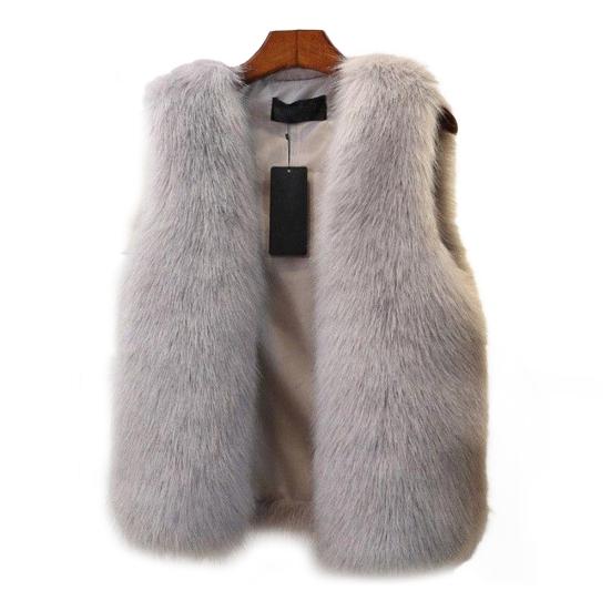 Women Imitation Fur Vest V-neck Sleeveless Open Front Plush Texture Solid Color Waistcoat Winter Thickened Vest Coat