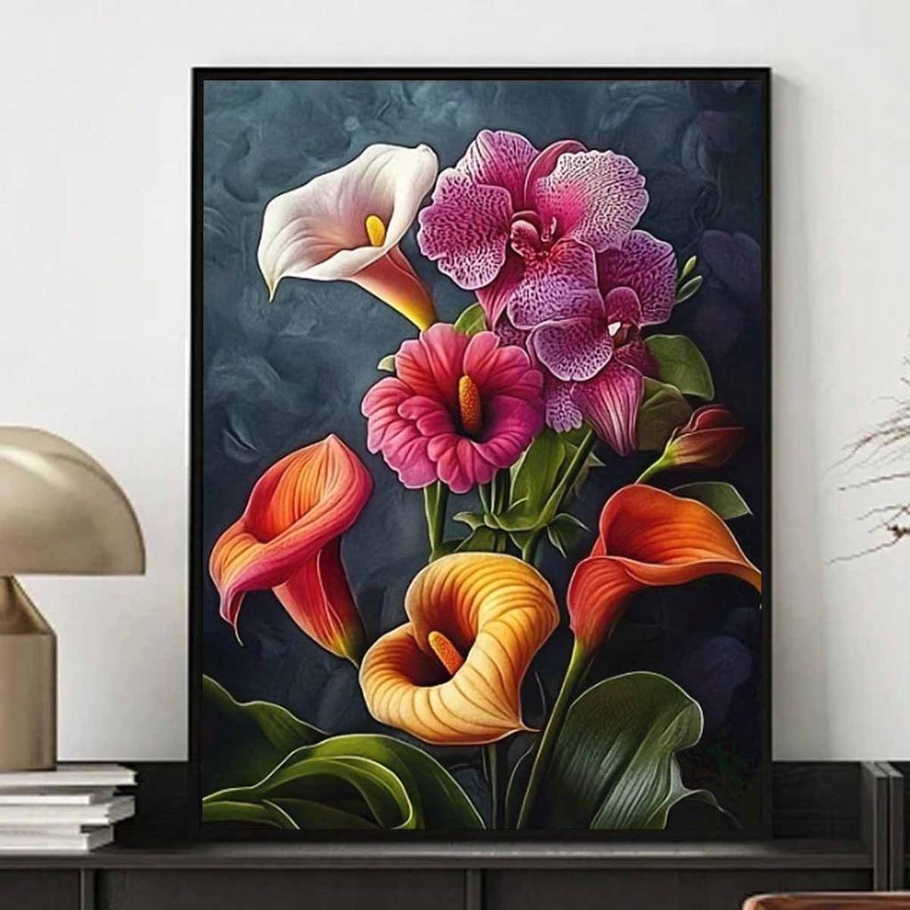 Flower Diamond Art Piece Set, 5D DIY Colorful Round Gemstone Cross Stitch Painting Craft Decoration Home Wall Mural