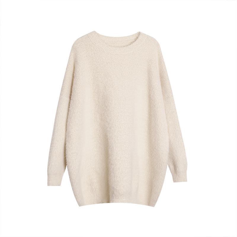 European and American popular imitation mink sweater women's autumn and winter soft waxy loose lazy wind long-sleeved top crew neck knitted sweater