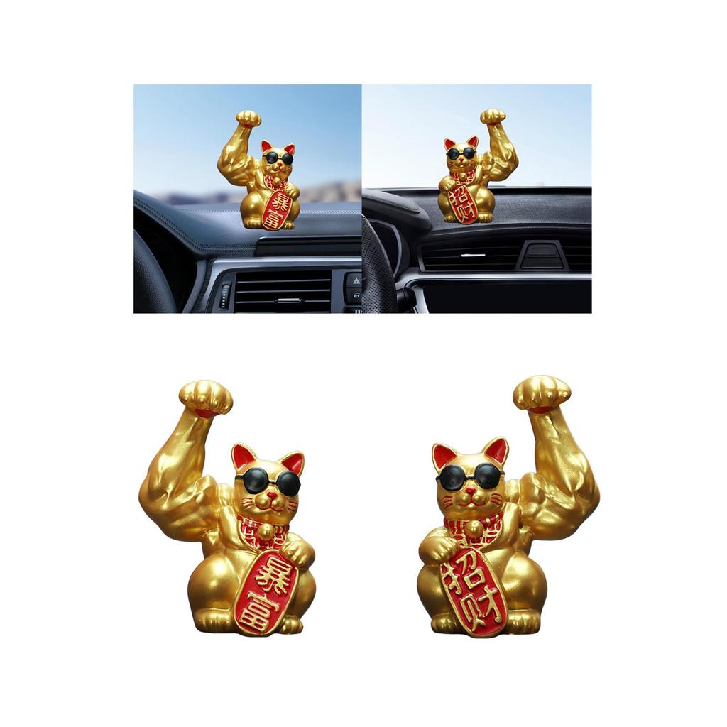 Lucky Cat Figurine Big Muscle Arm Feng Shui Decoration Tabletop Resin Sculpture Statue Ornament for Counter Store Display