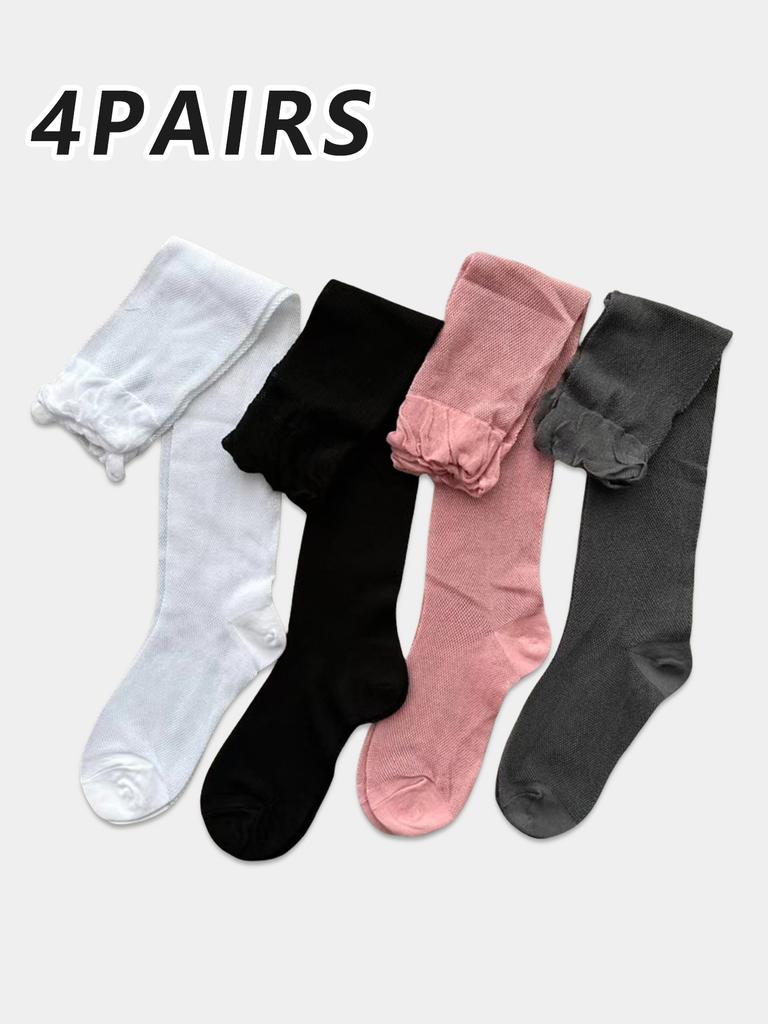 1/4 Pairs Thin Calf Socks, Women's Stacking Socks, Fashion Bubble Cuff Design Breathable Spice Girls Ballet Style Stockings
