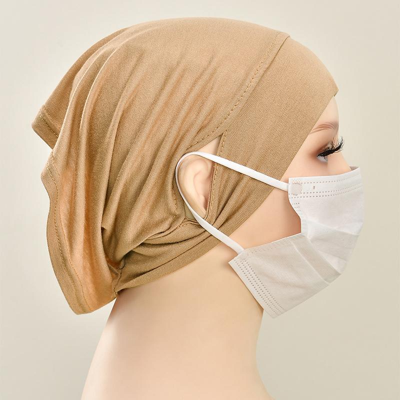 Solid Color Modal Under Cap With Ear Hole Hijab Caps Muslim Woman Hijabs Inner Scarf Lady Bandanas Cap Under Caps Soft Hijabs