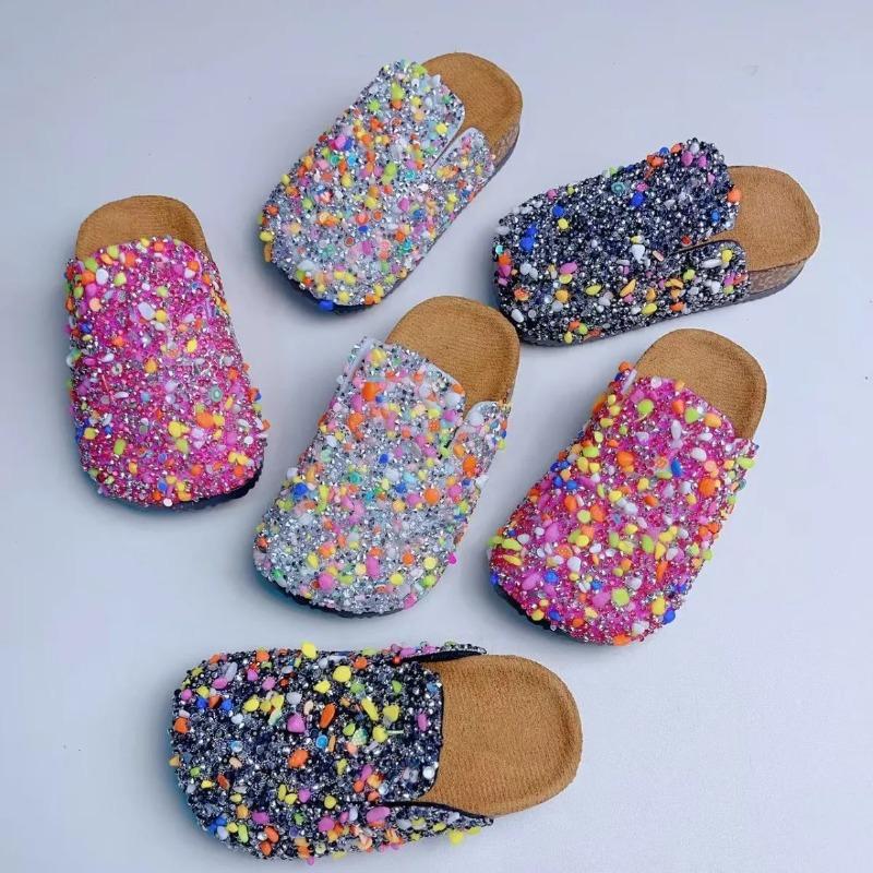 Summer Bling Children's Slippers Buckle Cork Slippers Girls Anti Slip Flat Outdoor Kids Fashion Shoes