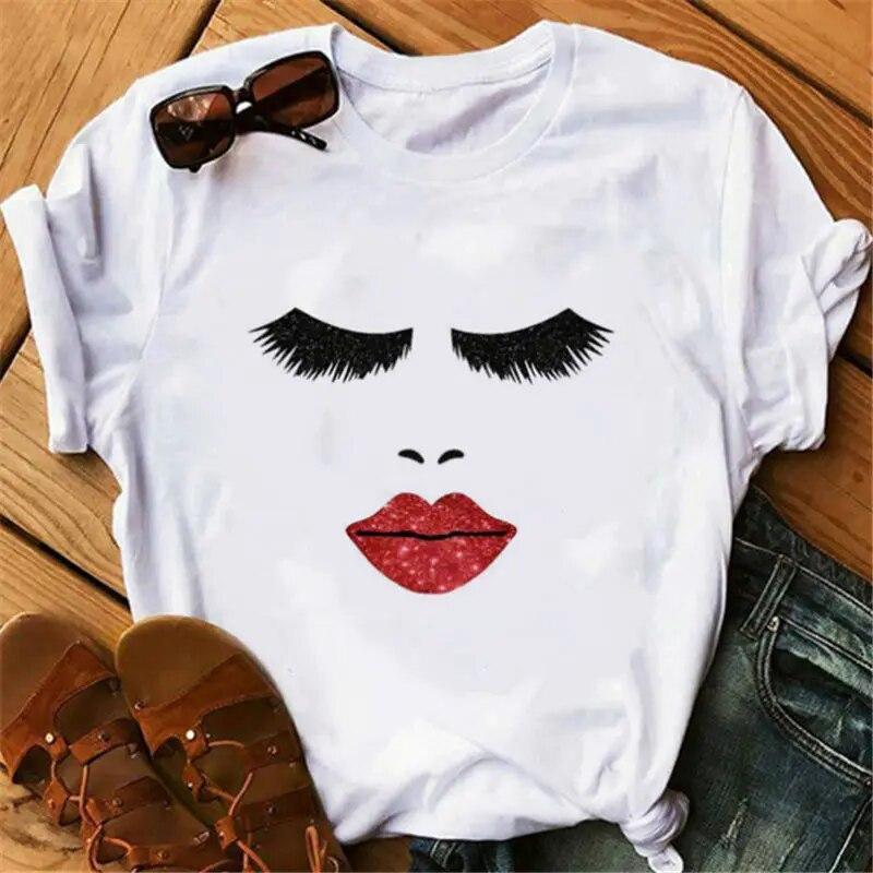 90 -х эстетические ресницы принты Tshirt Women Harajuku повседневная футболка Femme — фото 16